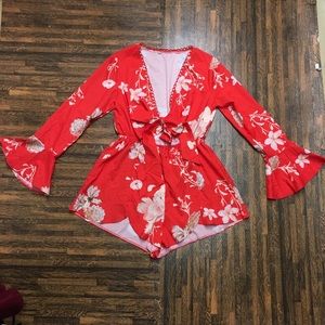 RED FLORAL ROMPER